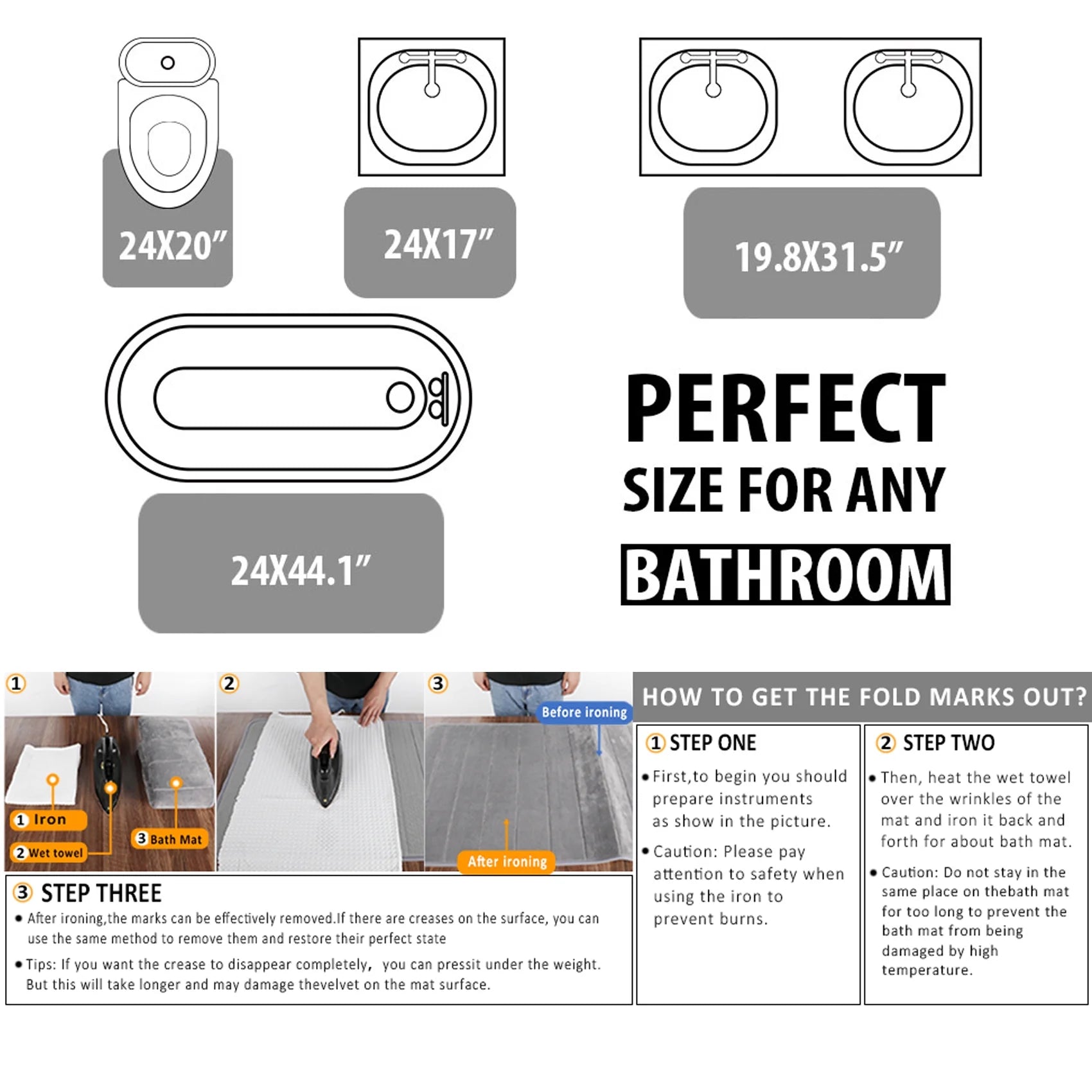 Memory Foam Bath Mat Set, Thicken, Absorbent, Non-Slip, Reboundable, 3 Pieces Extra Large Bathroom Rug 44.1"X24"+ 31.5"X19.8"+ U 24.4"X20.2" Carbon Grey