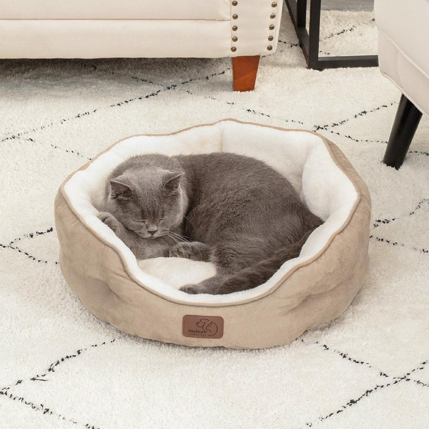 Small Dog Bed for Small Dogs Washable - round Cat Beds for Indoor Cats, round Pet Bed for Puppy and Kitten with Slip-Resistant Bottom, 20 Inches