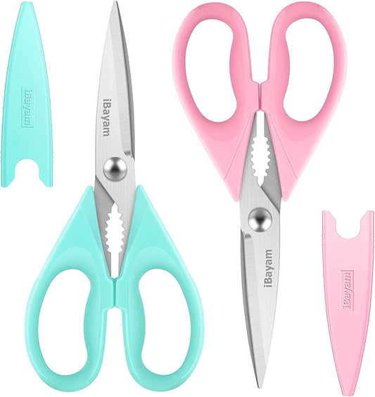 Kitchen Shears,  Kitchen Scissors All Purpose Heavy Duty Meat Scissors Poultry Shears, Dishwasher Safe Food Cooking Scissors Stainless Steel Utility Scissors, 2-Pack, Pastel Pink, Mint Blue