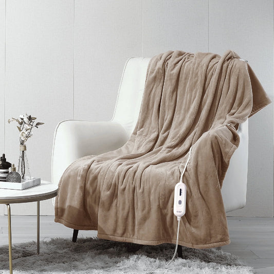 Electric Heated Blanket Throw，50"X60"Double Flannel Fabric Heated Throw Blanket for Home Office Brown