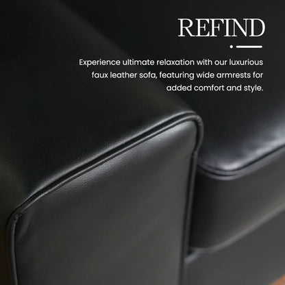 89" Upholstered Vegan Leather Sofa with Wide Square Arms and Storage Pockets Couches