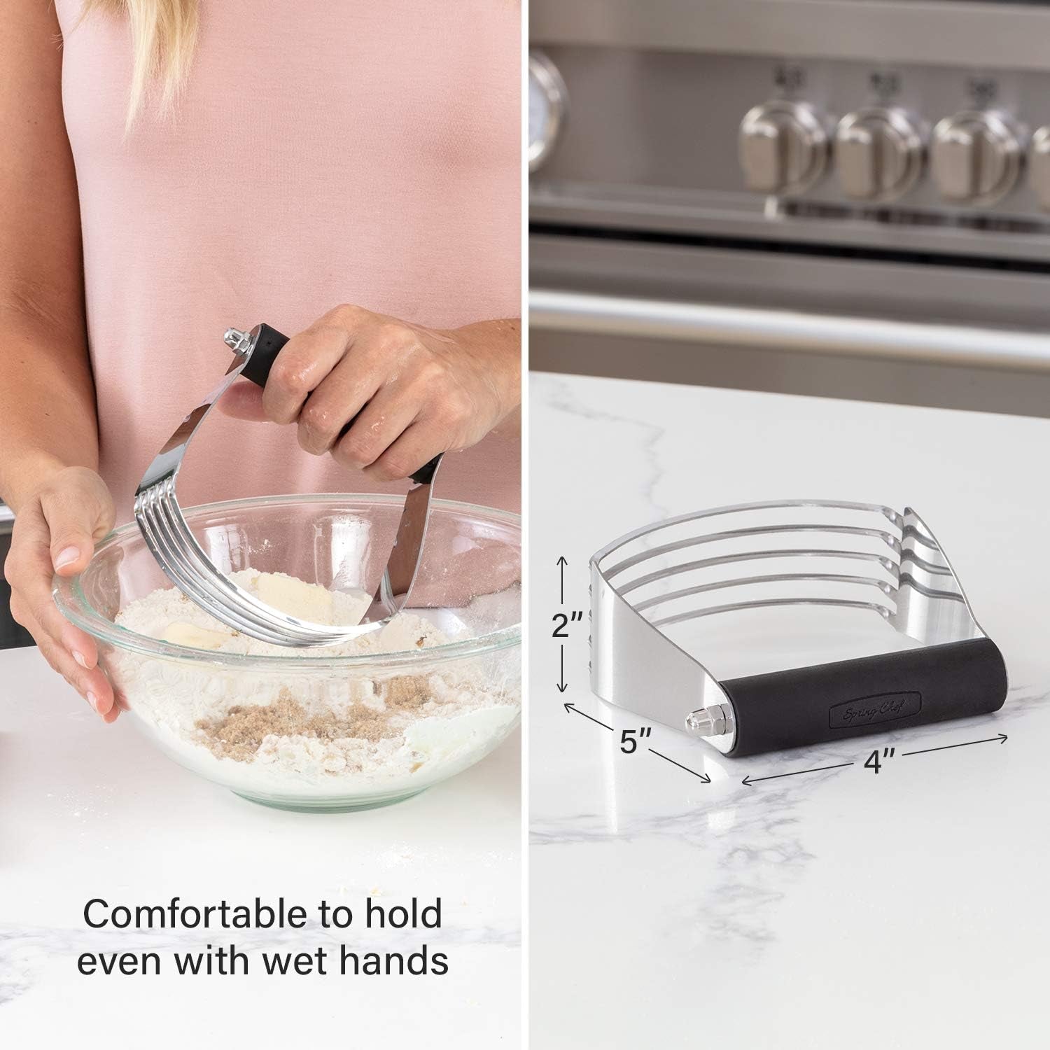 - Dough Blender and Pastry Cutter, Stainless Steel Nut, Pie, Pastry and Dough Cutter and Scraper, Multipurpose Baking Tools with Soft Grip Handles, Black