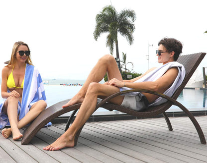 Fluffy Oversized Beach Towel - Plush Thick Large 70 X 35 Inch Cotton Pool Towel, Blue Striped Quick Dry Swimming Cabana Towel