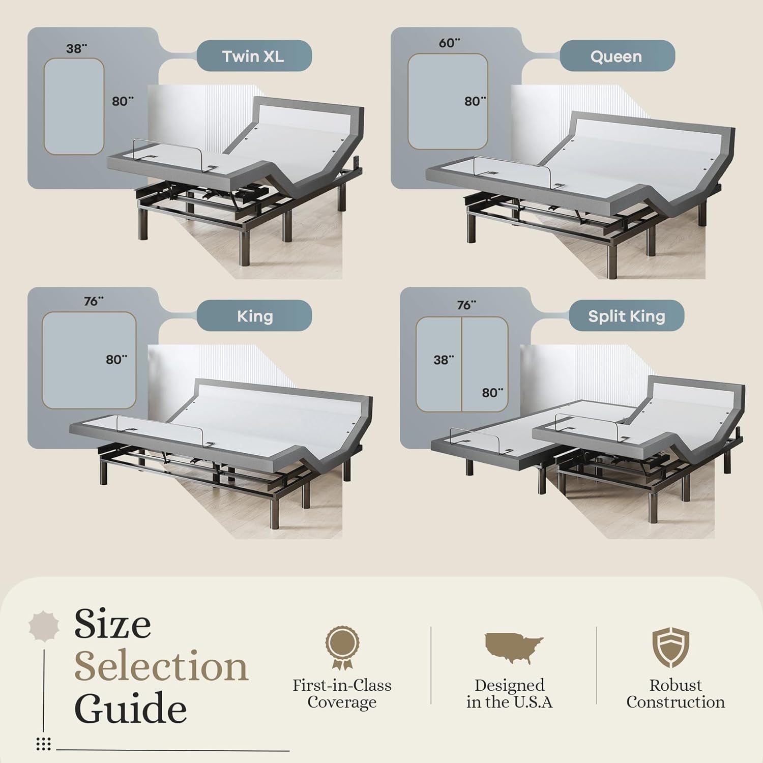 Classic plus (With Head-Tilt) Adjustable Bed Base, Head and Foot Lift, Tilt, Massage, Under-Bed Lights, USB, Memory Positions, Zero Gravity - Queen
