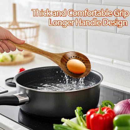 Wooden Spoons for Cooking, 5 Pcs Natural Teak Wooden Kitchen Utensil Set , Wooden Cooking Utensils Set for Nonstick Pans & Cookware