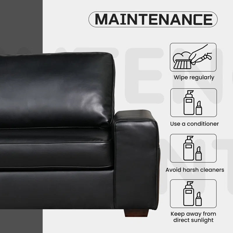 89" Upholstered Vegan Leather Sofa with Wide Square Arms and Storage Pockets Couches